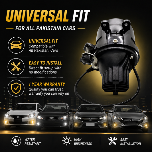 DEPOIDS 3 Color LED Projectors | White, Yellow & Warm | Universal Fit for Pakistani Cars