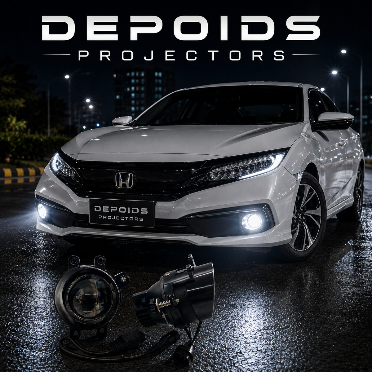 DEPOIDS 3 Color LED Projectors | White, Yellow & Warm | Universal Fit for Pakistani Cars