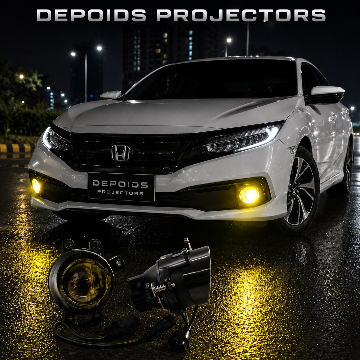 DEPOIDS 3 Color LED Projectors | White, Yellow & Warm | Universal Fit for Pakistani Cars