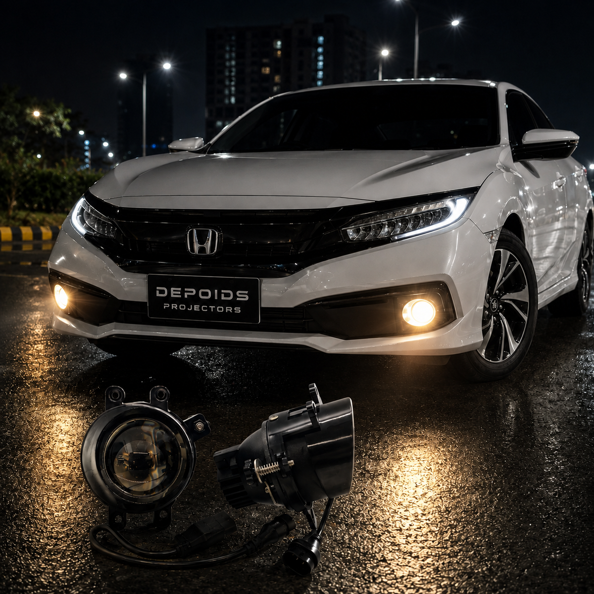 DEPOIDS 3 Color LED Projectors | White, Yellow & Warm | Universal Fit for Pakistani Cars