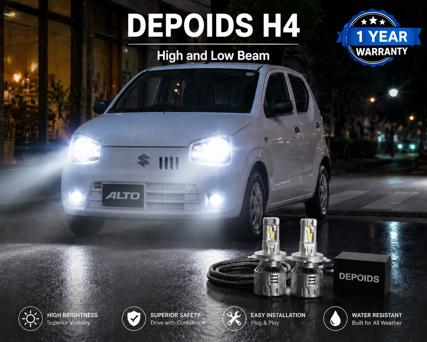 Depoids Pro 3.0 H4 LED Headlights (High/Low Beam) – Best Car LED Lights in Pakistan - Compact Cars